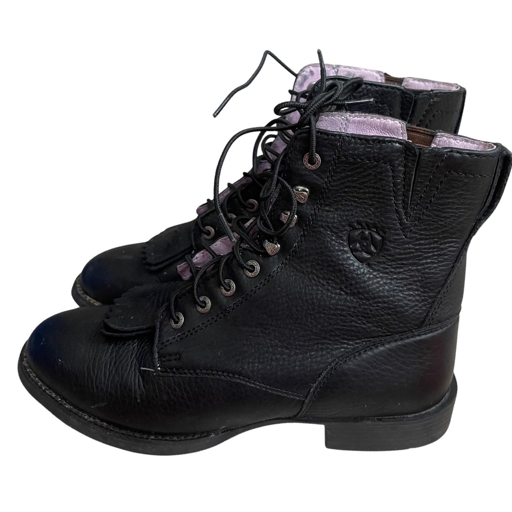 Ariat Heritage Lacer Black Leather Western Paddock Boots with Kiltie Women 9B
